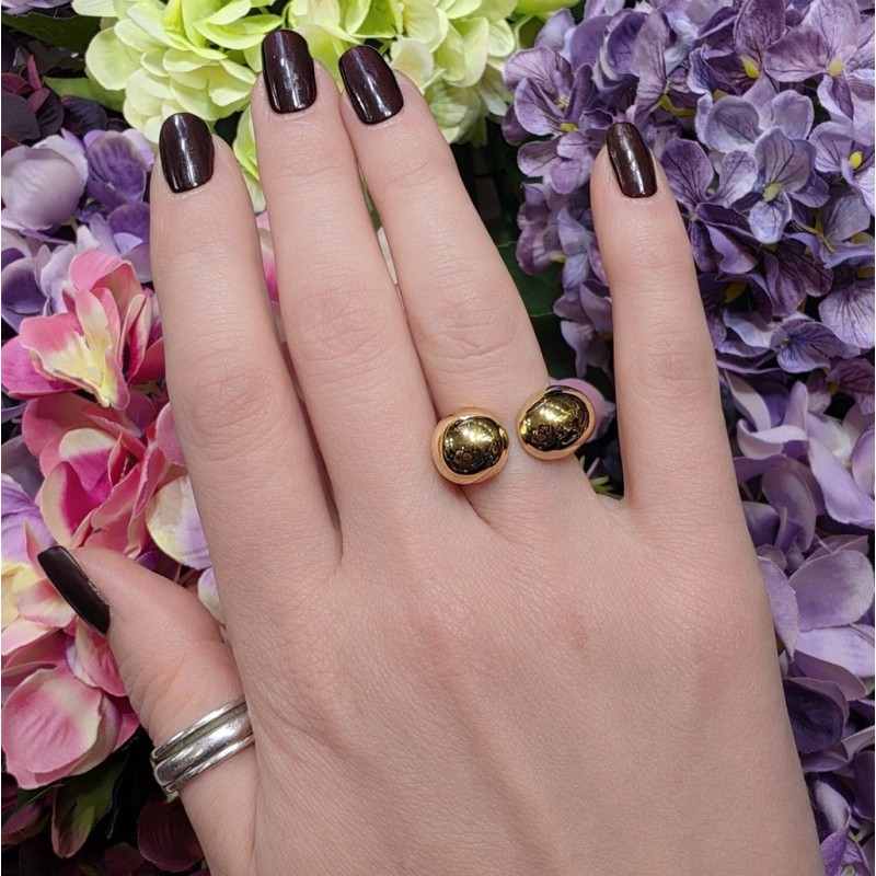 Grosse Bague Réglable en Acier Doré Ouverte Dessus Asymétrique ECLAT PARIS