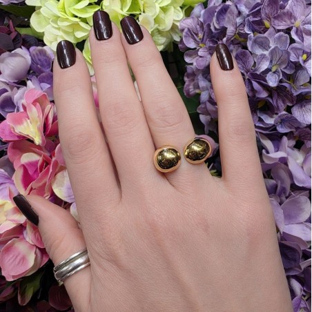 Grosse Bague Réglable en Acier Doré Ouverte Dessus Asymétrique ECLAT PARIS