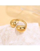 Grosse Bague Réglable en Acier Doré Ouverte Dessus Asymétrique ECLAT PARIS