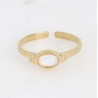Bague en Acier Doré et Pierre Verte ou Nacre Ovale Réglable BOHM