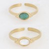 Bague en Acier Doré et Pierre Verte ou Nacre Ovale Réglable BOHM