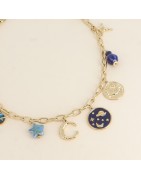 Collier à Breloques Planète, sur Chaîne en Acier Doré BOHM