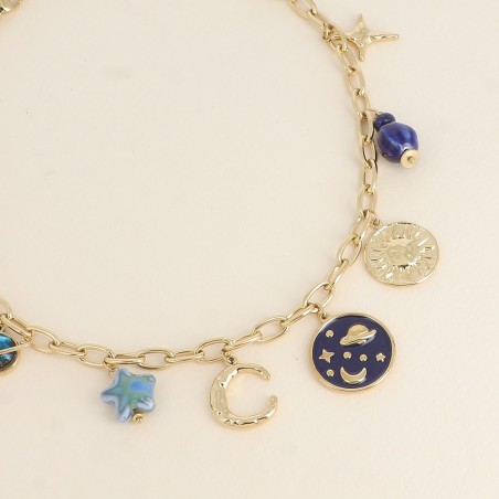 Collier à Breloques Planète, sur Chaîne en Acier Doré BOHM
