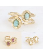 Bague en Acier Doré avec Deux Pierres Ovales Effet Double Anneau Réglable BOHM