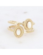 Bague en Acier Doré avec Deux Pierres Ovales Effet Double Anneau Réglable BOHM