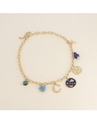 Collier à Breloques Planète, sur Chaîne en Acier Doré BOHM