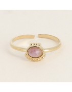 Bague Fine en Acier Doré et Pierre ou Nacre Ovale Réglable BOHM