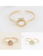 Bague Fine en Acier Doré et Pierre ou Nacre Ovale Réglable BOHM