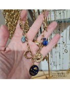 Collier à Breloques Planète, sur Chaîne en Acier Doré BOHM