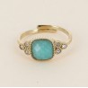 Bague en Acier Doré et Pierre Verte ou Nacre Carrée et Strass Réglable BOHM