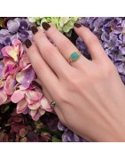 Bague en Acier Doré et Pierre Verte ou Nacre Carrée et Strass Réglable BOHM