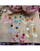 Boucles de Créateur Dépareillées avec du Papier Washi et du Cuir THE COCOTTE