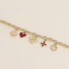 Bracelet à Breloques Trèfles et Coeurs et Email Rouge sur Chaîne en Acier Doré BOHM