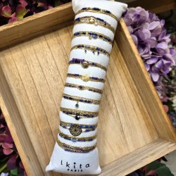 Bracelet Double Tour Acier Doré et Perles Bleues et Violettes IKITA