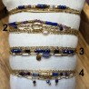 Bracelet Double Tour Acier Doré et Perles Bleues et Violettes IKITA
