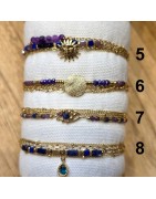 Bracelet Double Tour Acier Doré et Perles Bleues et Violettes IKITA