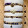 Bracelet Double Tour Acier Doré et Perles Bleues et Violettes IKITA