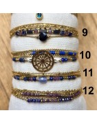 Bracelet Double Tour Acier Doré et Perles Bleues et Violettes IKITA