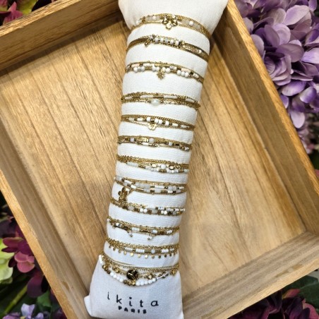 Bracelet Double Tour Acier Doré et Perles Blanches IKITA