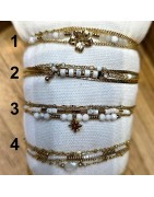 Bracelet Double Tour Acier Doré et Perles Blanches IKITA