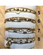 Bracelet Double Tour Acier Doré et Perles Blanches IKITA