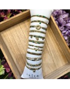 Bracelet Double Tour Acier Doré et Perles Vertes IKITA