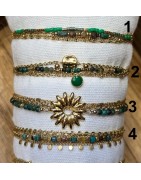 Bracelet Double Tour Acier Doré et Perles Vertes IKITA
