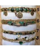 Bracelet Double Tour Acier Doré et Perles Vertes IKITA