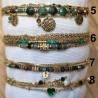 Bracelet Double Tour Acier Doré et Perles Vertes IKITA