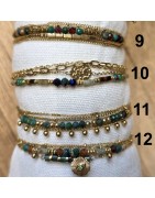 Bracelet Double Tour Acier Doré et Perles Vertes IKITA
