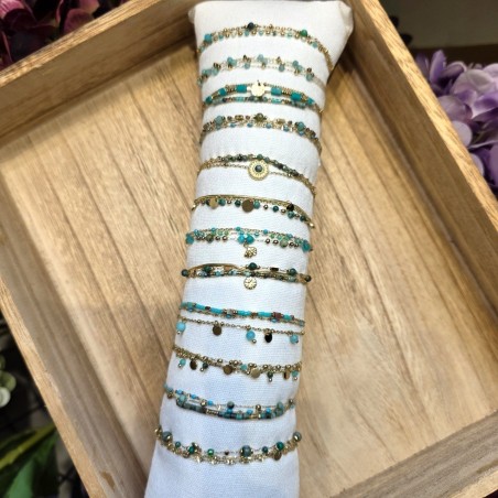 Bracelet Multibrins Acier Doré et Perles Turquoises IKITA