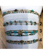 Bracelet Multibrins Acier Doré et Perles Turquoises IKITA