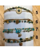 Bracelet Multibrins Acier Doré et Perles Turquoises IKITA