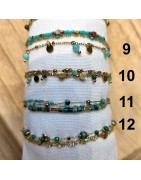 Bracelet Multibrins Acier Doré et Perles Turquoises IKITA