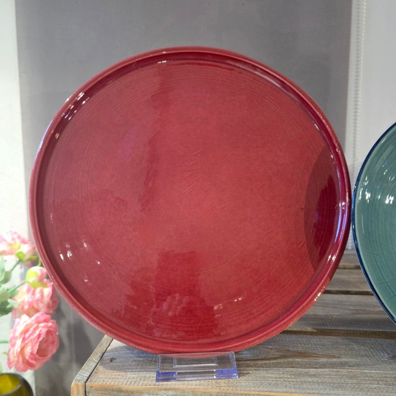 Grande Assiette de Présentation ou Plat à Tarte ou à Fromage en Poterie de l'Atelier Bernex