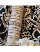 Bracelet Tissé Style Boho, Coulissant Blanc, Beige, et Doré MILË MILA