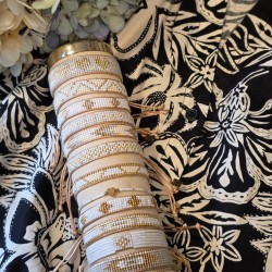 Bracelet Tissé Style Boho, Coulissant Blanc, Beige, et Doré MILË MILA
