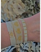 Bracelet Tissé Style Boho, Coulissant Blanc, Beige, et Doré MILË MILA
