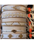 Bracelet Tissé Style Boho, Coulissant Blanc, Beige, et Doré MILË MILA