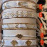 Bracelet Tissé Style Boho, Coulissant Blanc, Beige, et Doré MILË MILA
