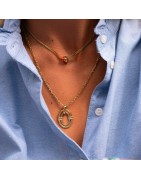 Collier AYNA Double Anneau Ovale Ajouré en Acier Doré BOHM