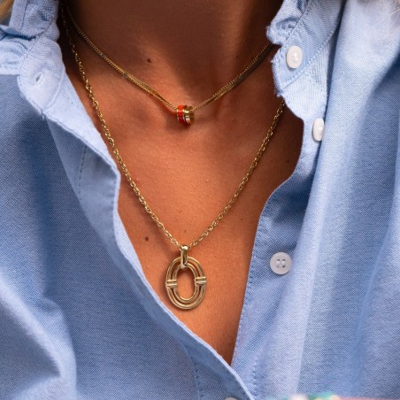 Collier AYNA Double Anneau Ovale Ajouré en Acier Doré BOHM