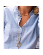 Sautoir AYNA Double Anneau Ovale Ajouré en Acier Doré BOHM