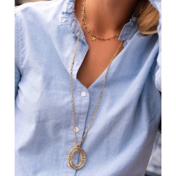 Sautoir AYNA Double Anneau Ovale Ajouré en Acier Doré BOHM