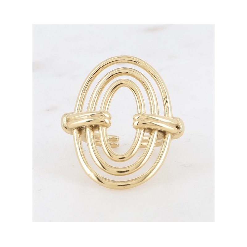 Bague AYNA Triple Anneau Ovale Ajouré en Acier Doré BOHM
