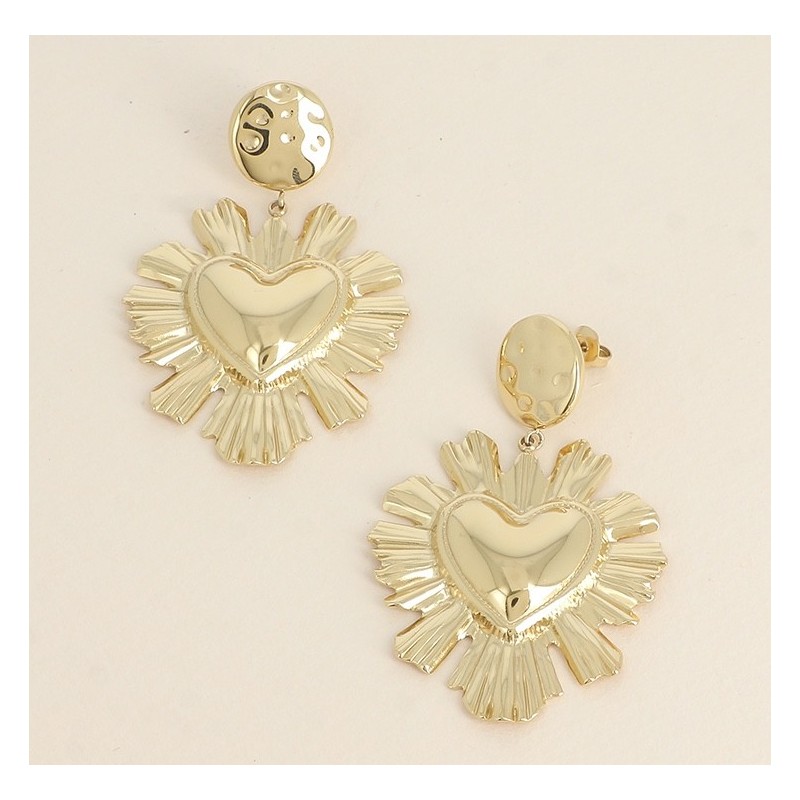 Grandes Boucles d'Oreilles Coeur Ex-Voto en Acier Doré BOHM