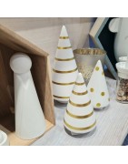 Sapin de Noël en Céramique Blanche, Décoré en Doré, Pois ou Lignes J Line by Jolipa