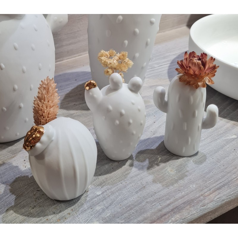 Ensemble Trois Mini Vases en forme de Cactus Raeder Design en Porcelaine Blanche