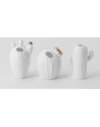 Ensemble Trois Mini Vases en forme de Cactus Raeder Design en Porcelaine Blanche
