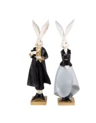 Figurines Couple de Lapins Personnifiés Dandy, en Résine, Clayre et Eef